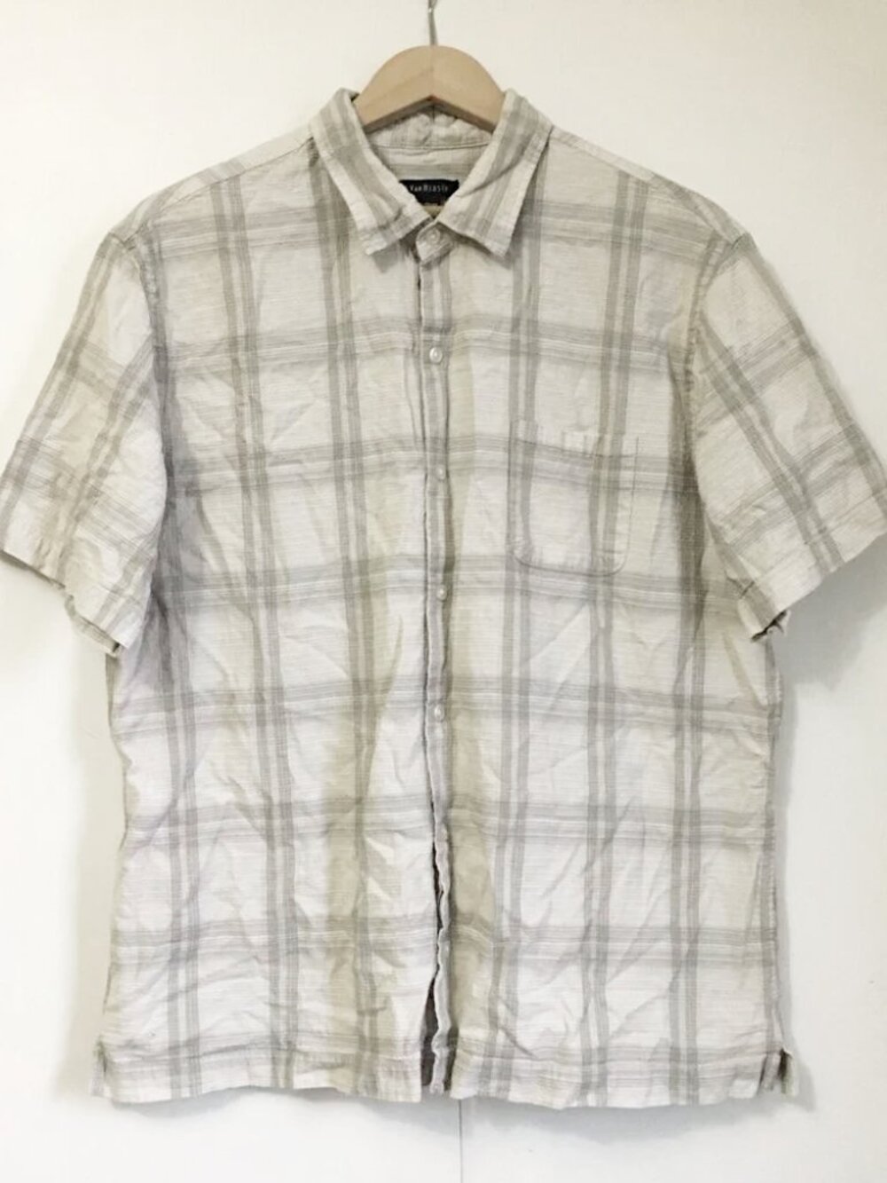 Van Heusen Plaid Seersucker Rayon Blend Button Down Shirt XL